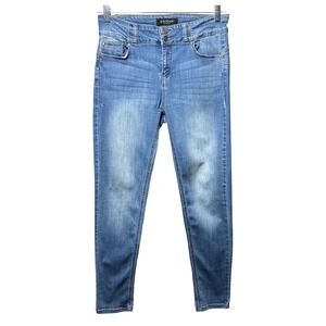Enjean Womens High Rise Skinny Jeans Medium Wash Double Button Blue Size 13